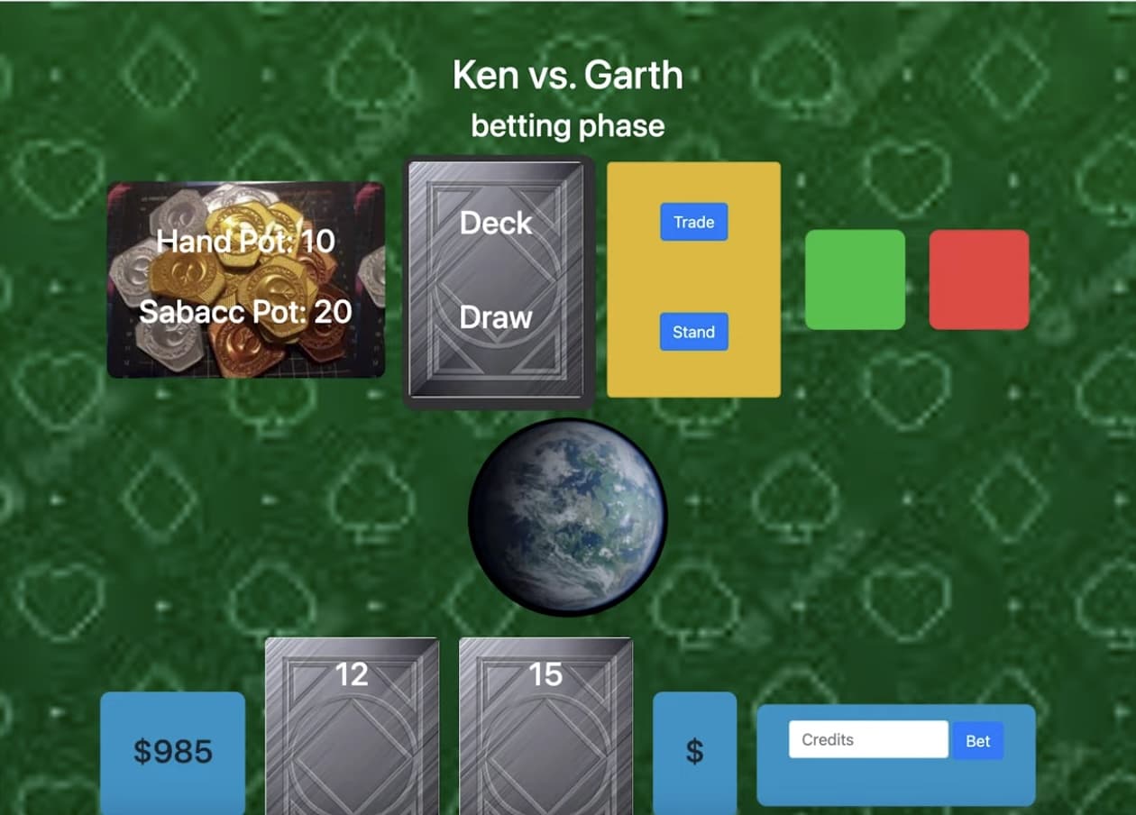 Second version of the interface with card images and a pot graphic
