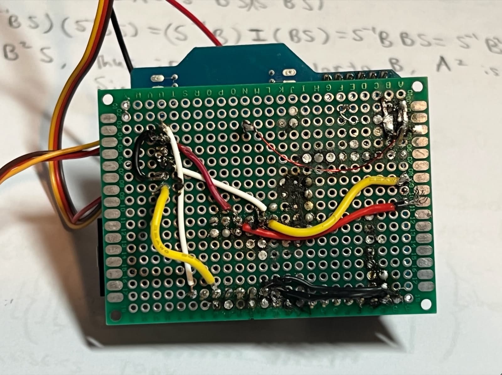 Wiring on the underside of the perfboard