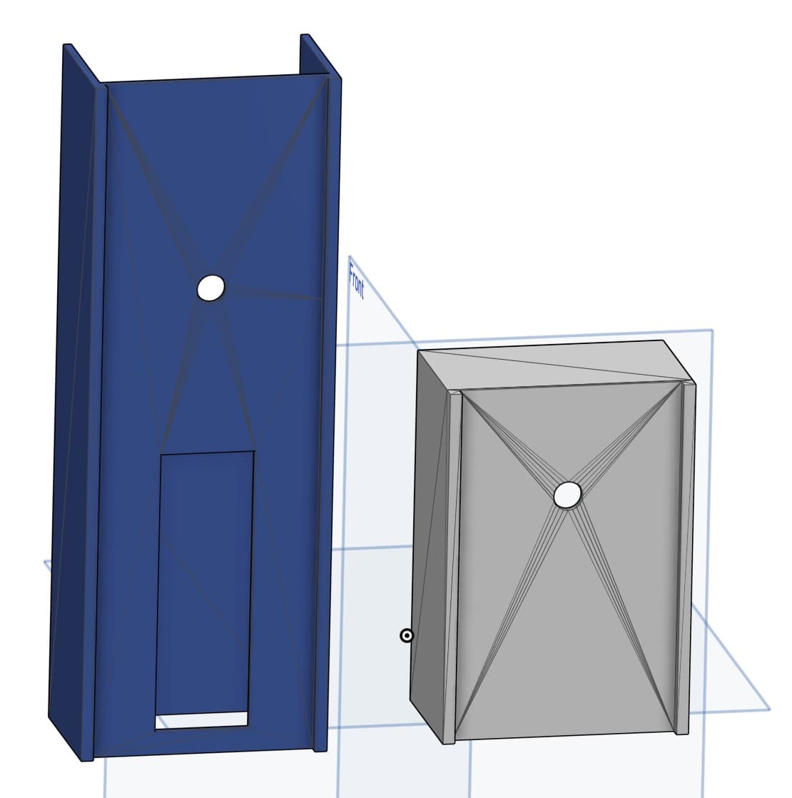 CAD model of the two-part timer shell with holes for wires and the LCD